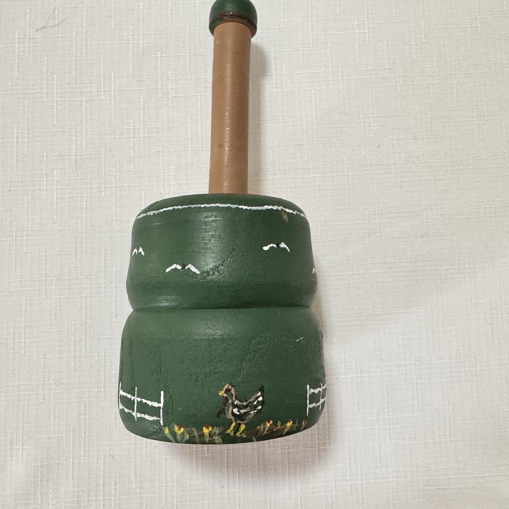 Vtg Antique Wooden‎ Butter Mold Press Folk Art Hand Painted Barn Scene Primitive - Picture 2 of 7